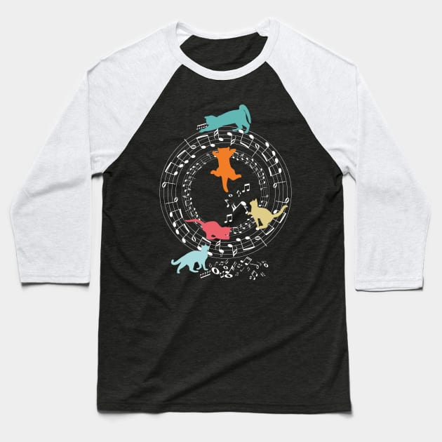 Funny Cats Playing Music Notes Baseball T-Shirt by DigitalNerd